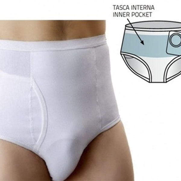 ORIONE SLIP PER STOMIA UOMO CON TASCA PORTA SACCA BIANCO TG.4  